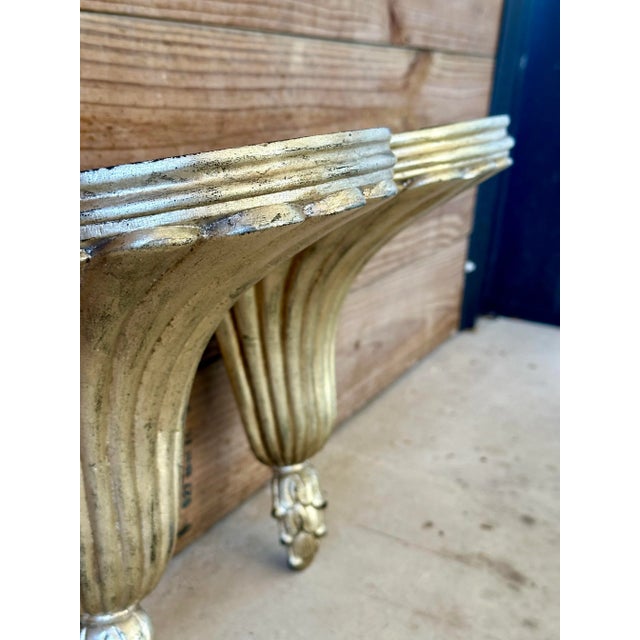 Wood Pair of Maitland-Smith Gilt Wall Brackets Shelves, Philippines For Sale - Image 7 of 11