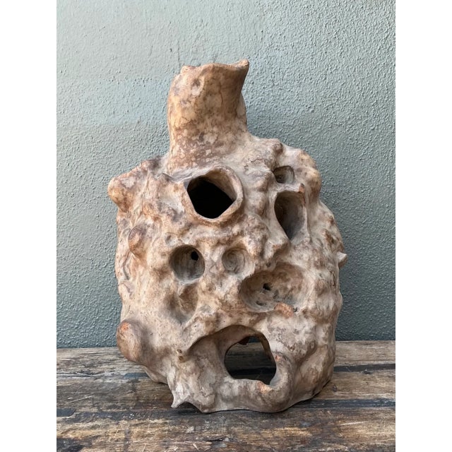 Carved naturally by growth and weather, this vintage organic wood sculpture features a heavily textured knot formation...