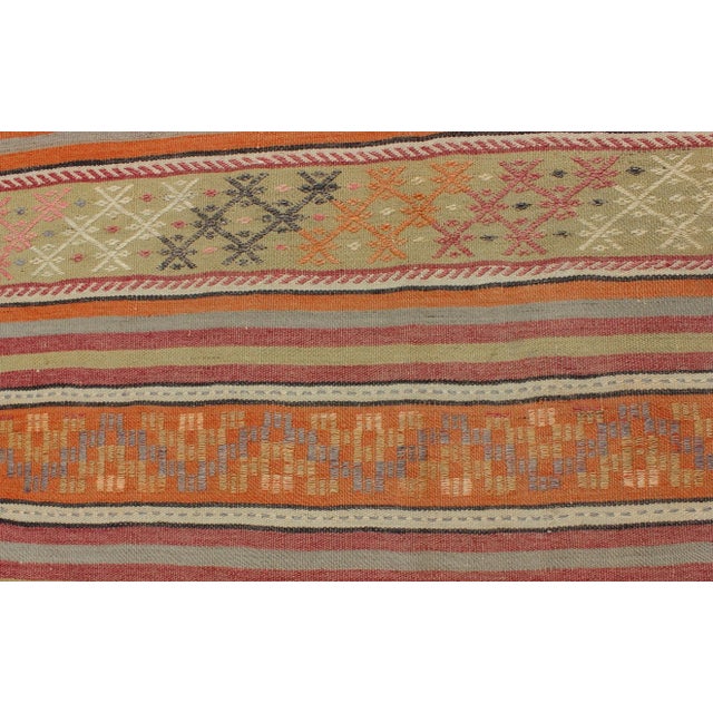 Orange Mid 20th Century Turkish Kilim Vintage Rug With Assorted Stripe Design in a Variety of Colors For Sale - Image 8 of 12