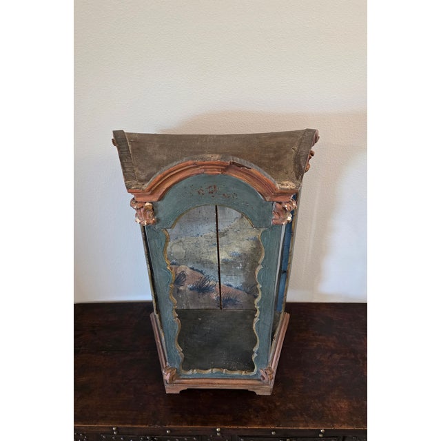 Blue 18th Century Italian Venetian Rococo Period Carved Polychrome Painted Wood Niche Shrine For Sale - Image 8 of 18