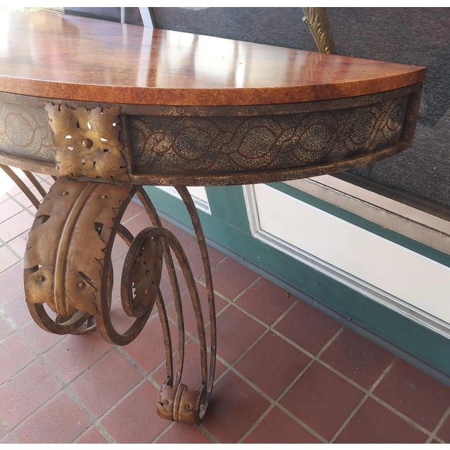1970s Attributed to Maitland Smith Faux Marble and Iron Console Table For Sale - Image 4 of 8