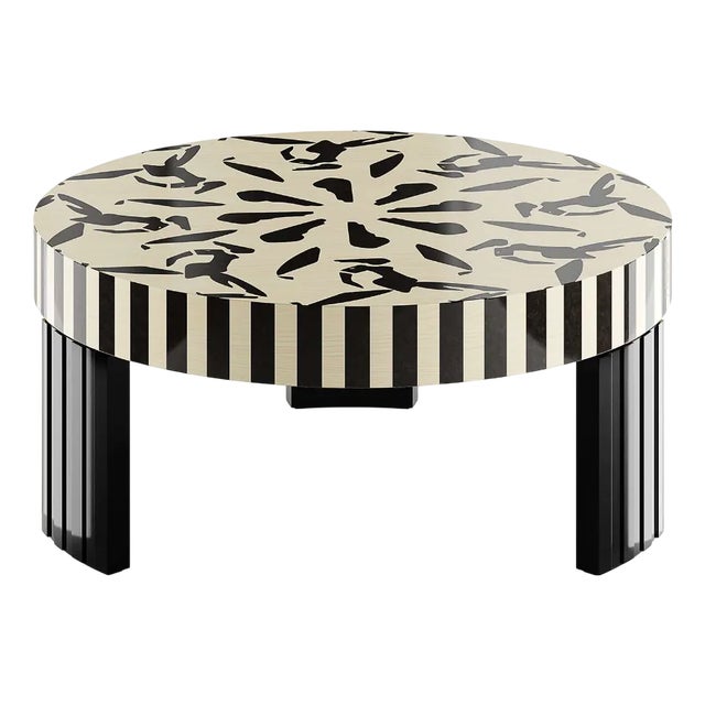 Nice Center Table in Wood Black and White Print by Hommés Studio For Sale