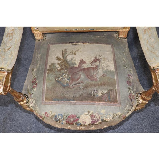 Single 19th Century French Louis XVI Style Giltwood Aubusson Armchair For Sale - Image 11 of 14