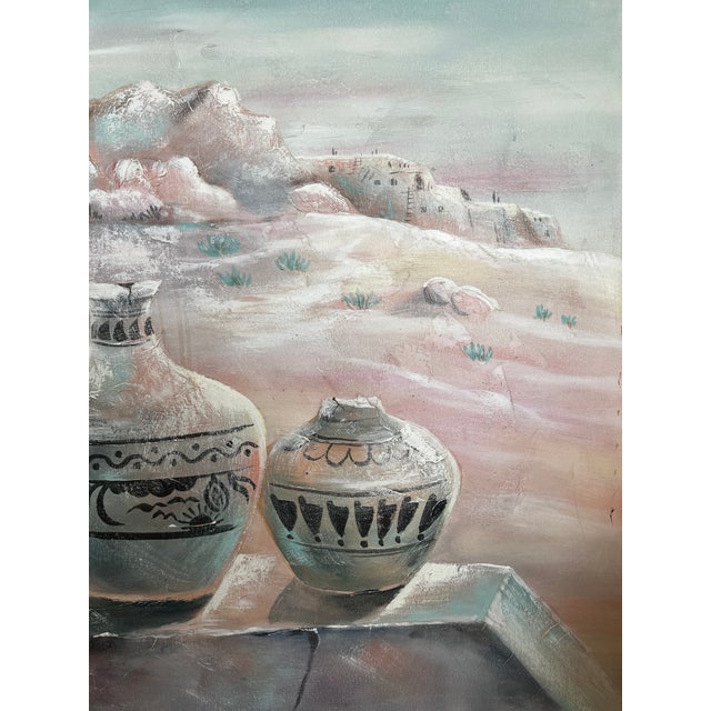 Late 20th Century Large Signed Southwestern Pottery and Desert Landscape Textured Painting on Canvas For Sale In Las Vegas - Image 6 of 13