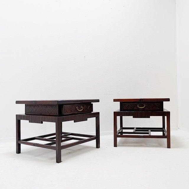 Vintage Pagoda Tables in Faux Bamboo with Chevron Pattern from Maitland & Clasco, 1980s, Set of 2 For Sale - Image 10 of 16