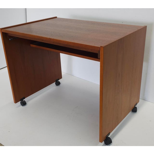 Late 20th Century Scandinavian Modern Teak Rolling Pull Out Surface Computer Desk For Sale - Image 5 of 11