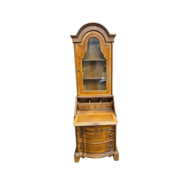 19th C. Biedermeier Style Mixed Fruitwood Two-Part Secretary Bookcase Cabinet For Sale - Image 4 of 10