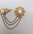 American Vintage 1980s Signed Monet Goldtone Pink Cabochon Chatelaine Brooch For Sale - Image 3 of 9