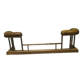 Art Deco Brass and Dark Green Leather Club Fender, 1910s For Sale