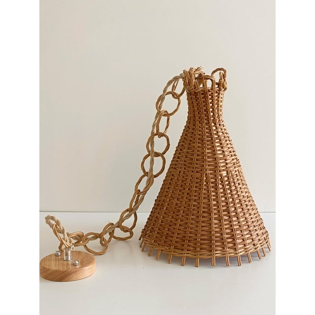 Brown Mid-Century Wicker Pendant Lamp, 1950s For Sale - Image 8 of 12
