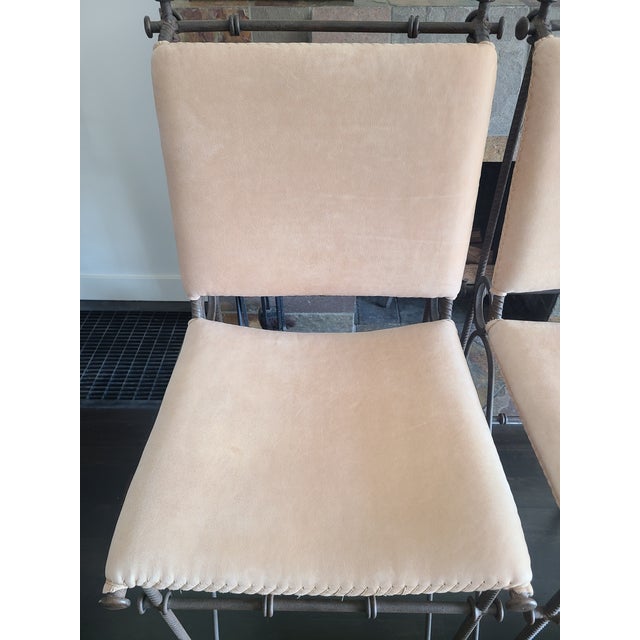 Ilana Goor Style 1970's Vintage Brutalist Iron Leather Stools Set of 3 For Sale - Image 11 of 15