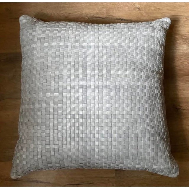 Animal Skin Lulu & Georgia Woven Blue Leather Decorative Pillow For Sale - Image 7 of 9