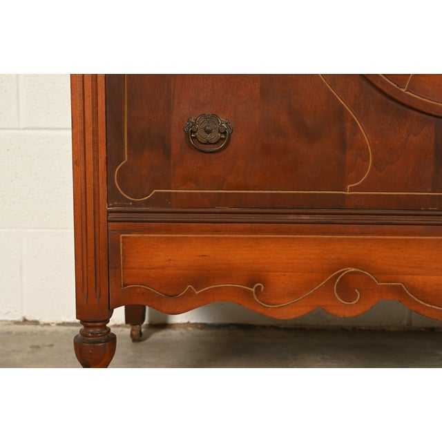 Berkey & Gay Style Antique Art Deco Carved Walnut Three-Drawer Dresser or Chest of Drawers, Circa 1930s For Sale - Image 10 of 15