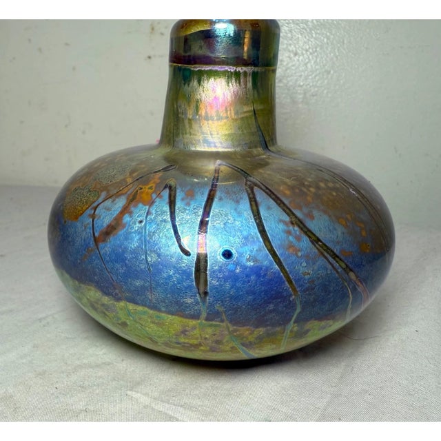 Vintage Fellerman & Raabe Hand Blown Studio Art Glass Iridescent Perfume Bottle For Sale - Image 11 of 11