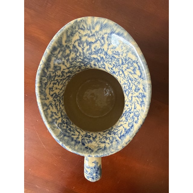 2000 - 2009 Vintage Blue and White Spongeware Pitcher For Sale - Image 5 of 7