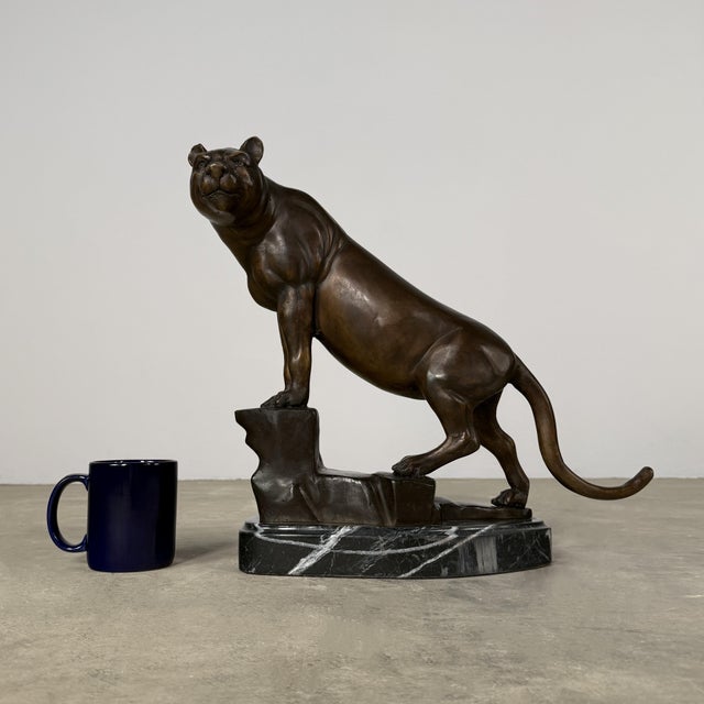 Bronze Mountain Lion (Puma) Sculpture on Marble – Big Cat Statue – 17” H For Sale - Image 10 of 10