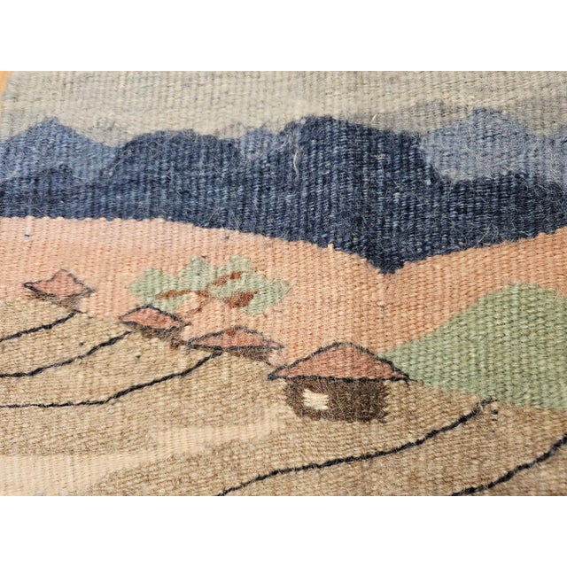 Textile Vintage Hand Woven African Tapestry Depicting Village and Mountain Landscape For Sale - Image 7 of 9
