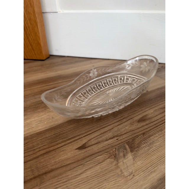 Vintage Pressed Clear Glass Oval Celery or Relish Dish For Sale - Image 10 of 11