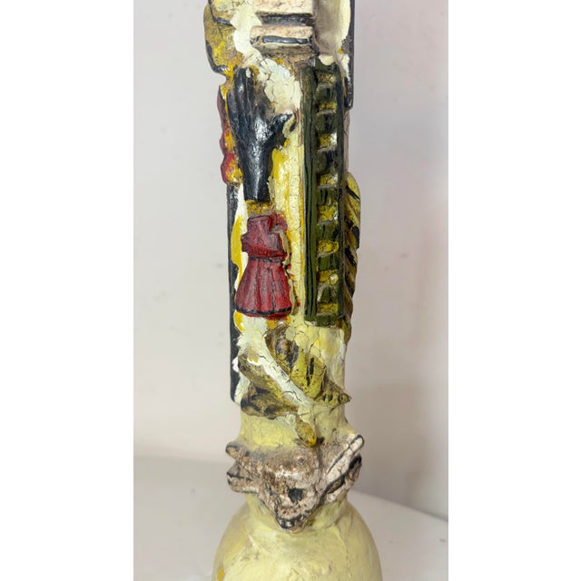 Yellow Large 1700's Antique Polychromed Carved Folk Art Wood Religious Crucifix Cross For Sale - Image 8 of 18