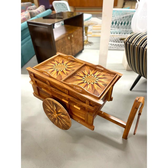 Hand Crafted Folk Art Costa Rican Oxcart Wagon Bar Cart With Intricate Marquetry For Sale - Image 9 of 14