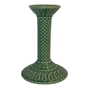Vintage Portuguese Bordallollo Pinheiro Green Candle Holder