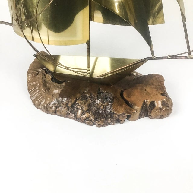 Vintage Brass Wood & Copper Artisan Sailboat Sculpture For Sale - Image 11 of 13
