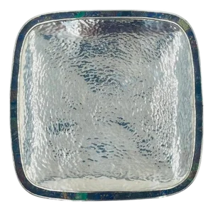 1960s Los Castillo Taxco Silver-Plated Tray With Lapis & Azurite Inlay, Mexican Modern