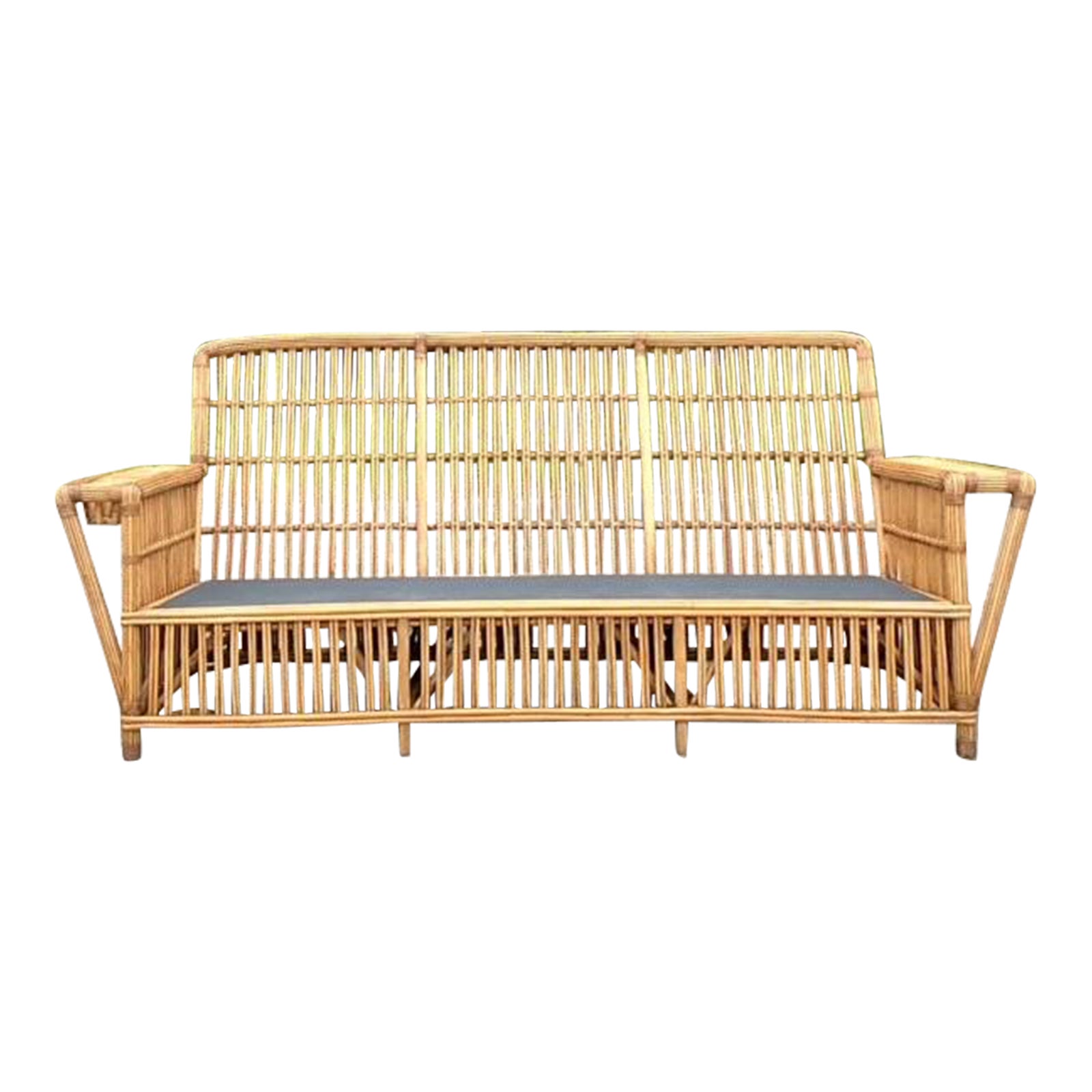 Vintage Coastal Palecek “Presidential” Stick Rattan Sofa | Chairish