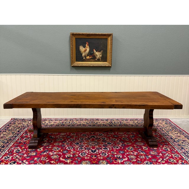 Antique French Country Farm Dining Table Farmhouse Trestle Base Oak c.1890s For Sale - Image 4 of 18