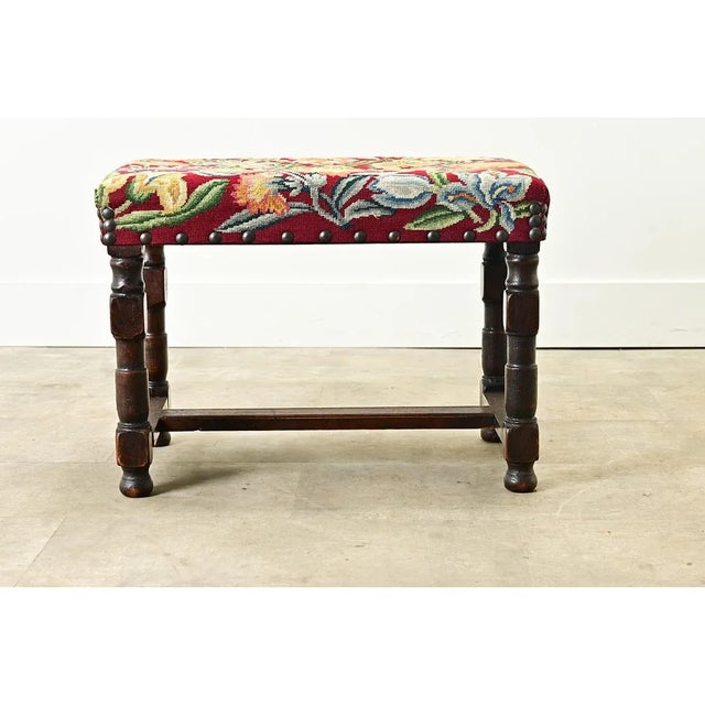 Mid 19th Century French 19th Century Oak & Needlepoint Stool For Sale - Image 5 of 9