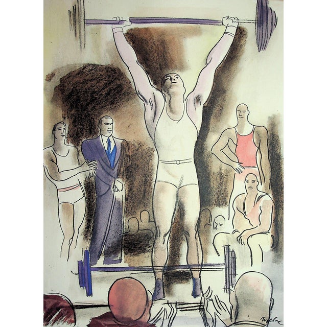 Milivoj Uzelac, Weightlifting: Weights and Dumbbells, 1932, Original Lithograph For Sale