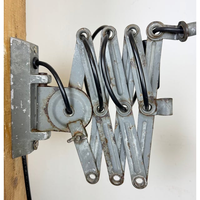 Industrial Grey Gooseneck Scissor Wall Lamp from Elektroinstala, 1960s For Sale - Image 16 of 18