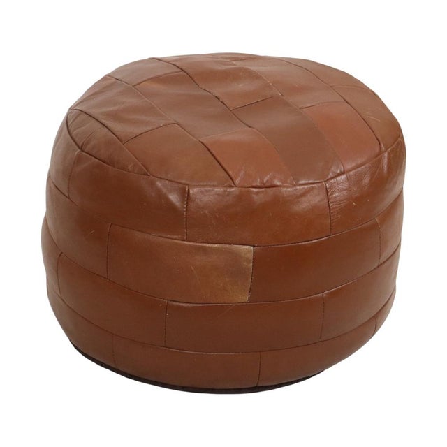 Vintage Round Faux Leather Ottoman, 1970s For Sale - Image 6 of 14