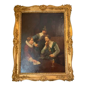 Early 20th Century Oil Painting of Three Gentlemen Drinking Wine by Alonso-Pérez, Framed