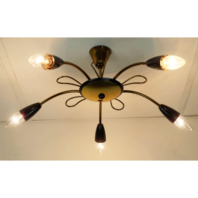 Mid-Century Sputnik Spider Ceiling Lamp in Brass, Metal and Plastic, 1950s For Sale - Image 12 of 14