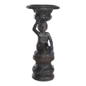 Antique Neoclassical Cast Iron Figural Cherub Garden Urn C1890