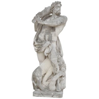 Late 19th Century Hand-Carved Limestone Statue Hercules "The Kill" For Sale