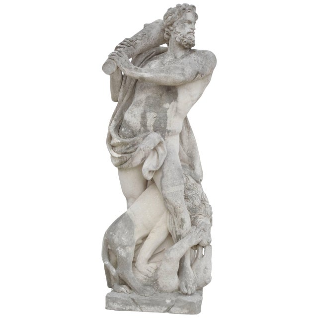 Late 19th Century Hand-Carved Limestone Statue Hercules "The Kill" For Sale