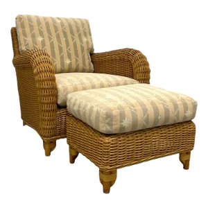 1990s Donghia Wicker Club Chair and Ottoman