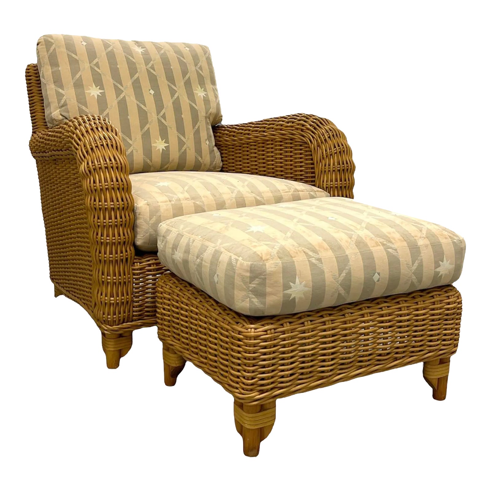 Donghia Wicker Club Chair and Ottoman Chairish