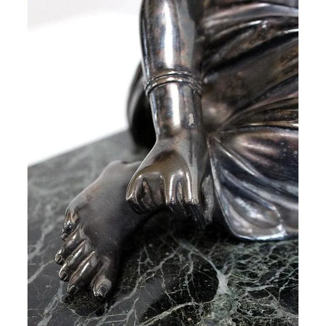 Double Inkwell in Silver-Plated Bronze & Sea Green Marble, 1900s For Sale - Image 10 of 18