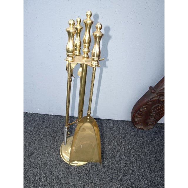Fp 14 Vintage French Country Gold Fireplace Tools With Three Tools For Sale - Image 4 of 11
