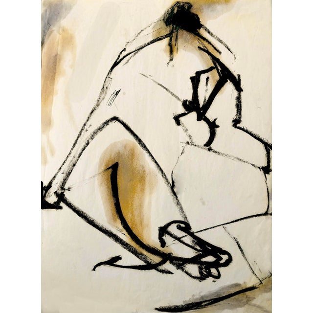 Monumental Abstract Nude / Black Oilstick & Wash Drawing / For Sale