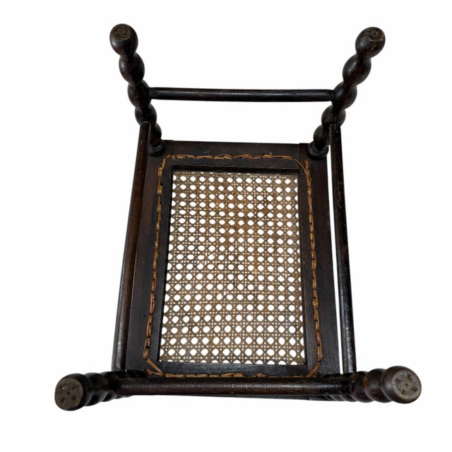 Early 20th Century Antique Walnut and Cane Spool Leg Footstool, Plant /Display Stand For Sale - Image 5 of 8
