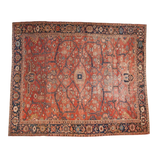 Antique Heriz Carpet - 12' x 14'8" For Sale