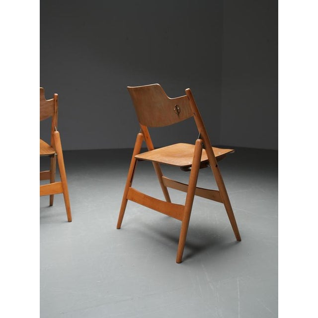 Brown Folding Chairs in Beech and Metal attributed to Egon Eiermann, Germany, 1950s For Sale - Image 8 of 11