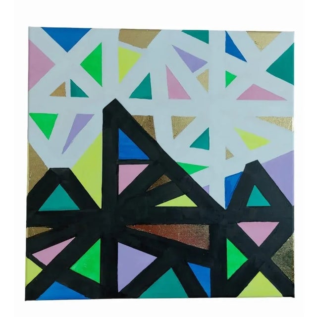Geometrico Abstract art made by Priscilla Bilijam. Acrylic on Canvas, Gold leaf ( metal, color Gold) . Neon colors. Incl....
