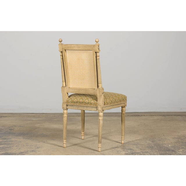 Set of Six Late 19th Century French Louis XVI Style Painted Cane Back Dining Chairs For Sale - Image 11 of 18