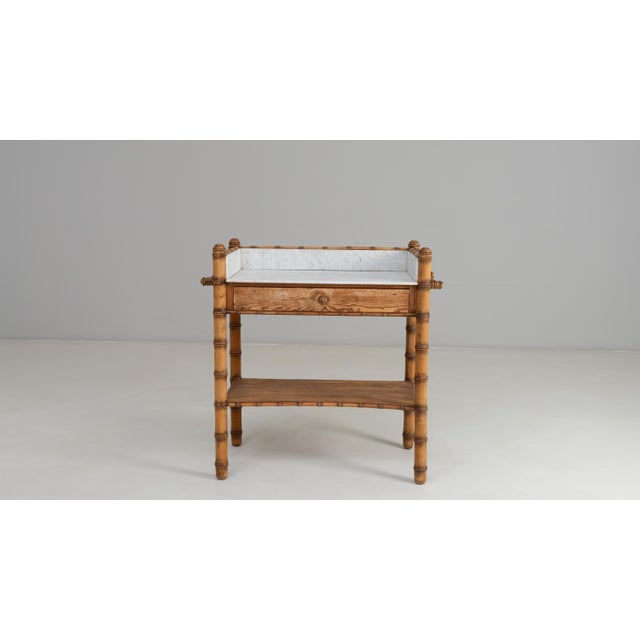 1900s French Faux Bamboo Console Table With Marble Top For Sale - Image 4 of 18