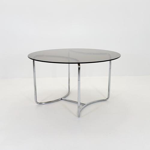 Mid-Century Modern Italian Round Smoked Glass Table and Cantilever Chairs by Gastone Rinaldi, 1970s, Set of 7 For Sale - Image 12 of 18